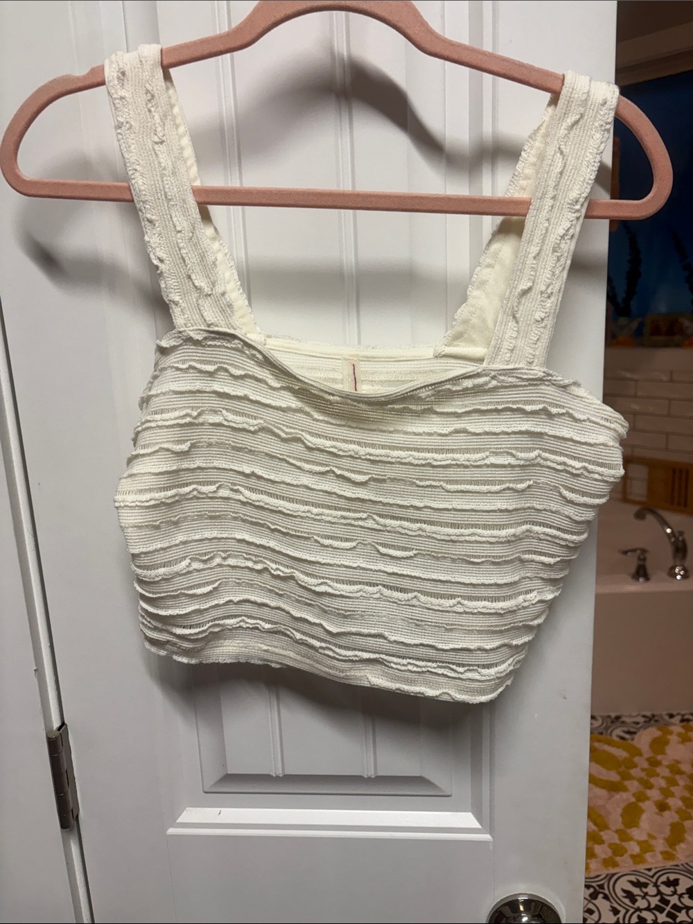 Free People Ivory Ruffle Knit Crop Tank